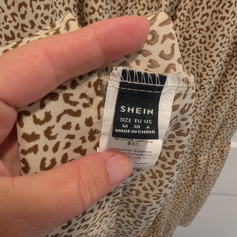 Shein Women's Leopard Print Tiered Ruffle Skirt Midi Dress Size Medium - Picture 8 of 8